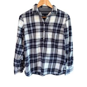 Tommy Hilfiger Womens Navy Blue White Plaid Popover Cotton Shirt Size M